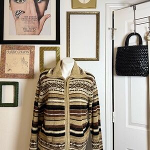 Erika Women's Striped Teddy Jacket - Brown and Tan